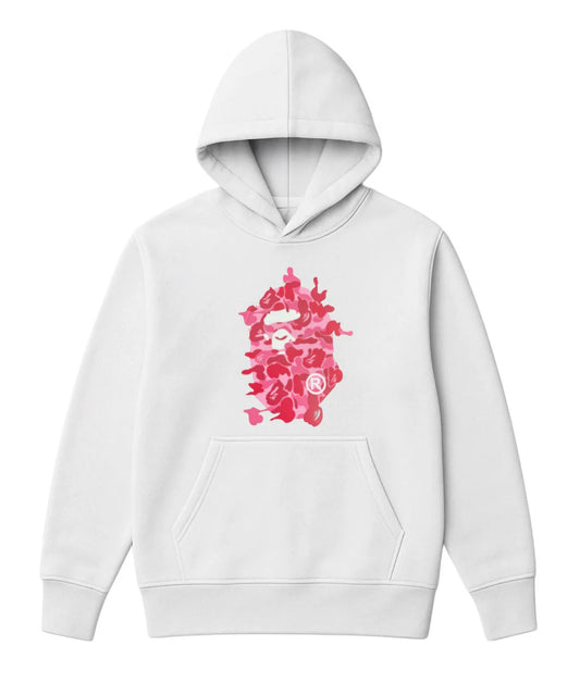 Sudadera BAPE blanco logo rosa y blanco