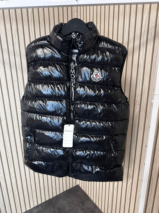 Chaleco moncler brillante logo tricolor