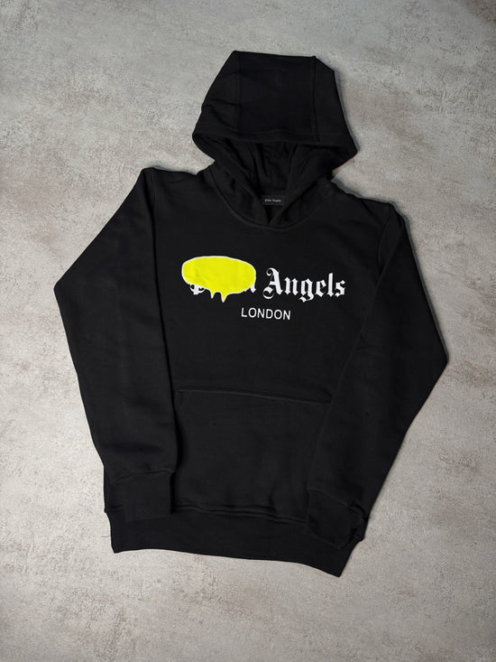 Sudadera Palm Angels negro logo blanco detalle amarillo