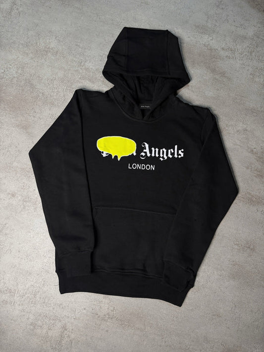 Sudadera Palm Angels negro logo blanco detalle amarillo