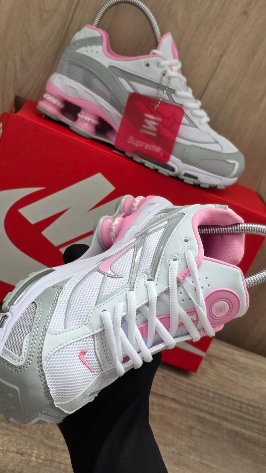 Shox supreme blanca rosa