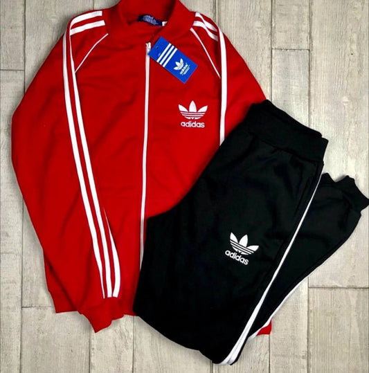 CHANDAL ADIDAS CLASSIC rojo y negro logo blanco