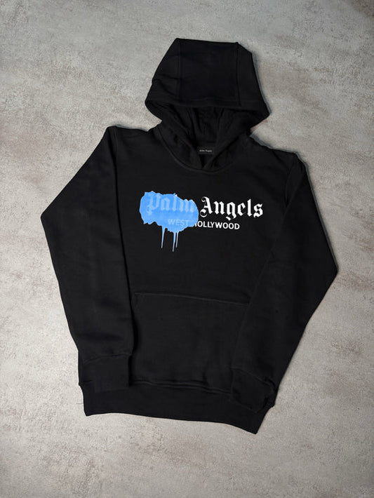 Sudadera Palm Angels negro logo blanco detalle azul