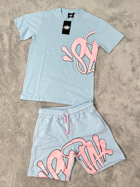 Conjunto corto syna azul logo rosa
