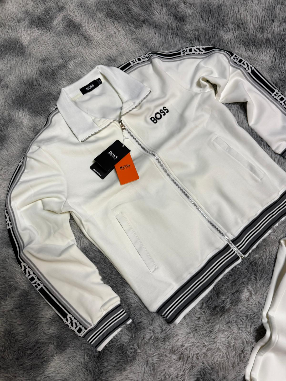 Chandal Hugo Boss blanco logo negro detalles laterales