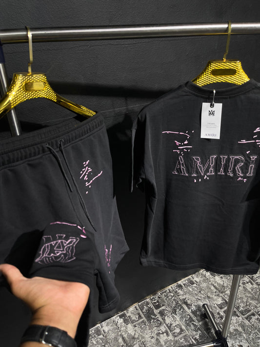 Conjunto AMIRI negro logo rosa
