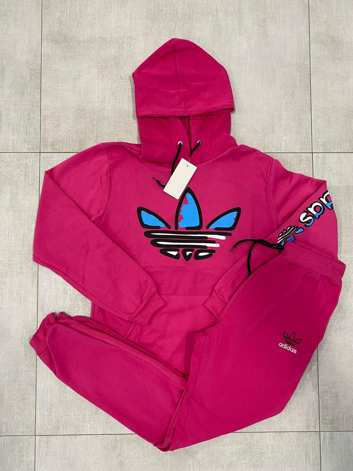 Chandal adidas rosa logo azul y blanco