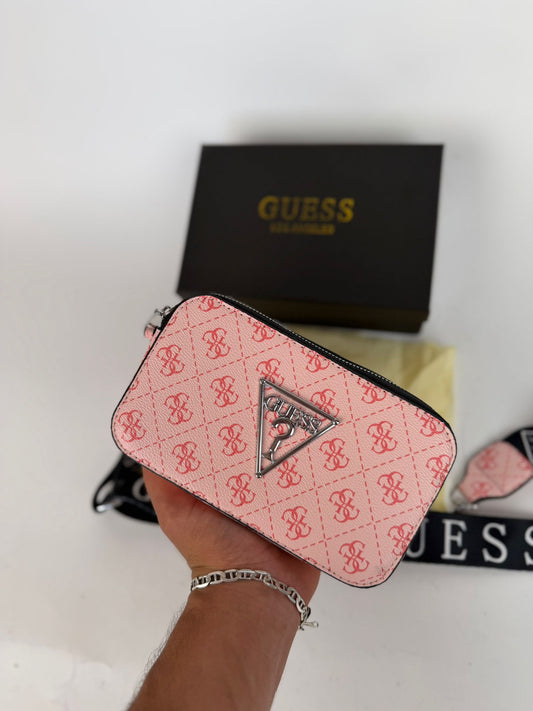 Bolso Guess rosa logo gris