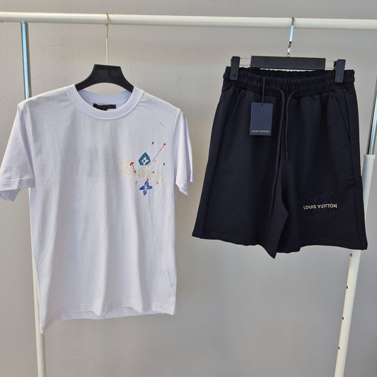 Conjunto lv blanco logo crema detalles colores