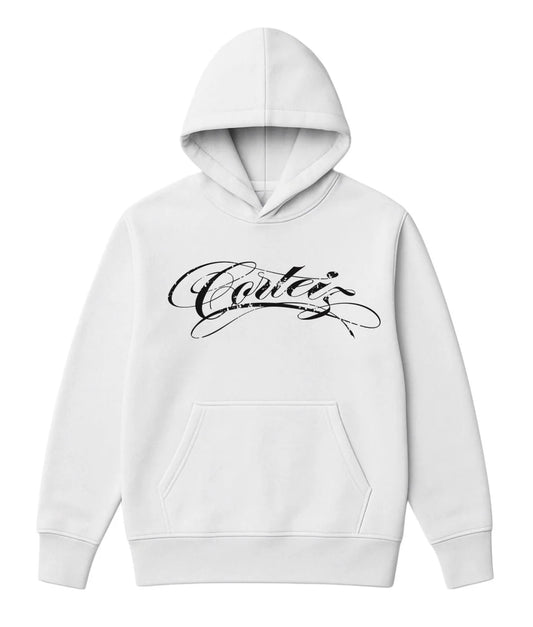 Sudadera CORTEIZ blanco logo negro lineas contorno negro