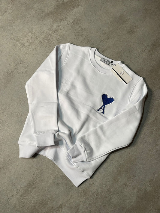 Sudadera AMI PARIS blanco logo azul contorno blanco