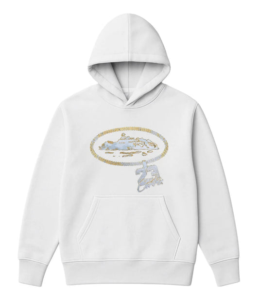 Sudadera CORTEIZ blanco logo dorado y plateado