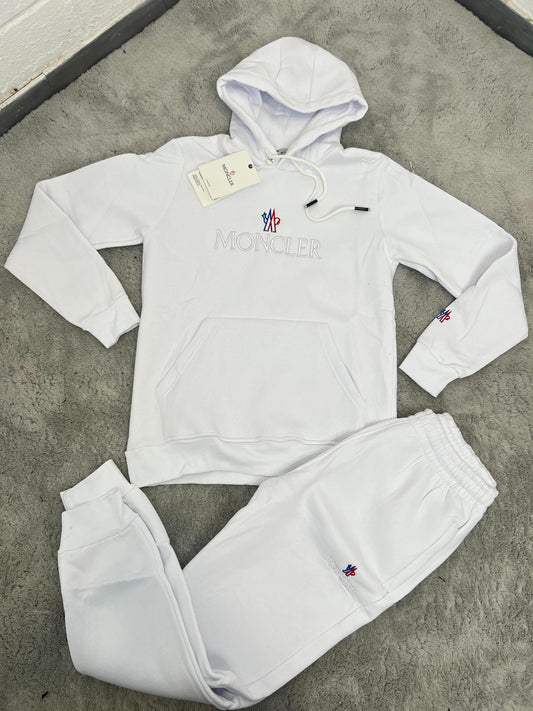 Chandal Moncler blanco logo blanco rojo y azul