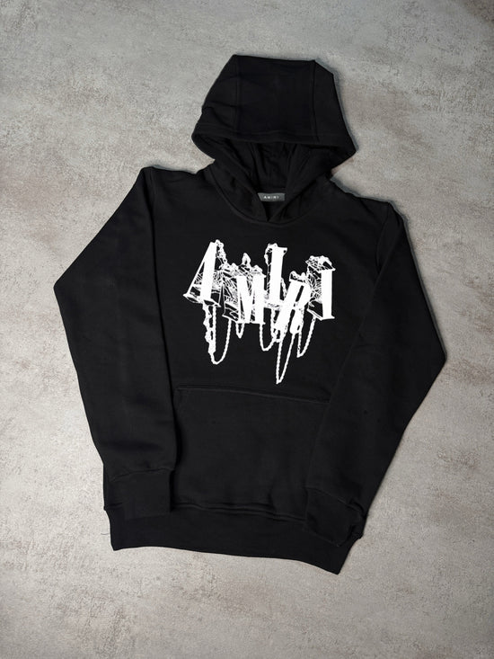 Sudadera AMIRI negro logo blanco letras muro