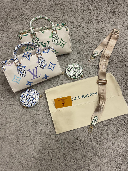Bolso lv crema logos verdes