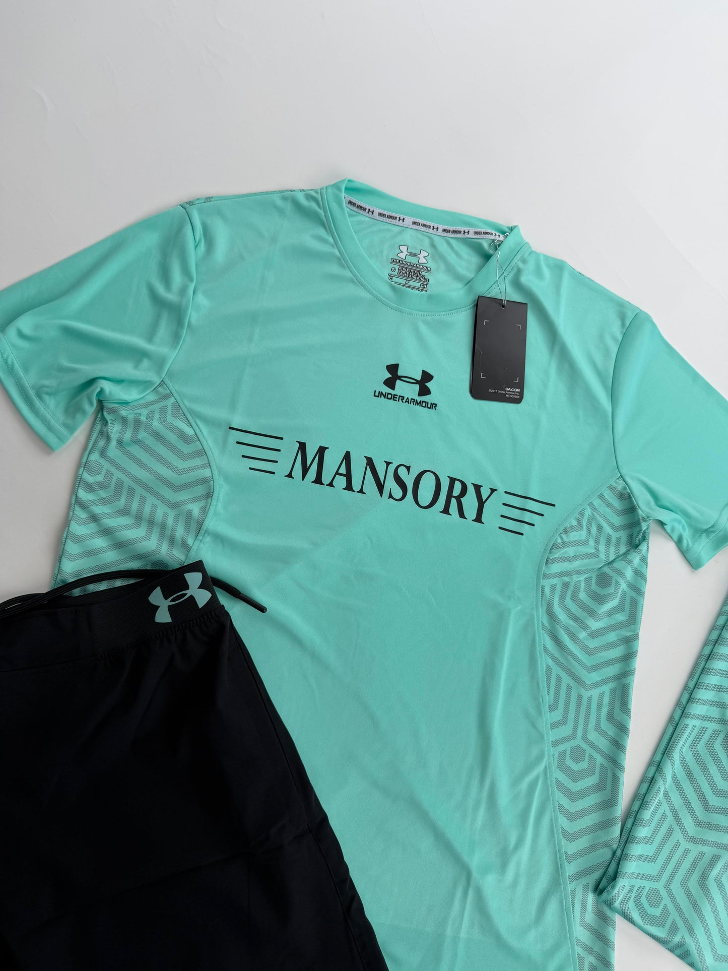 Conjunto corto under armour x Mansory azul logo negro