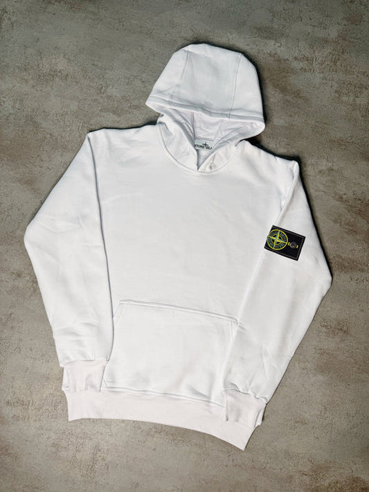 Sudadera STONE ISLAND blanca logo negro en lateral