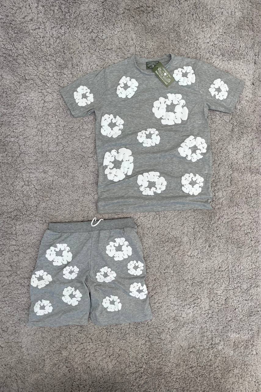 Conjunto verano denim tears gris logos blancos