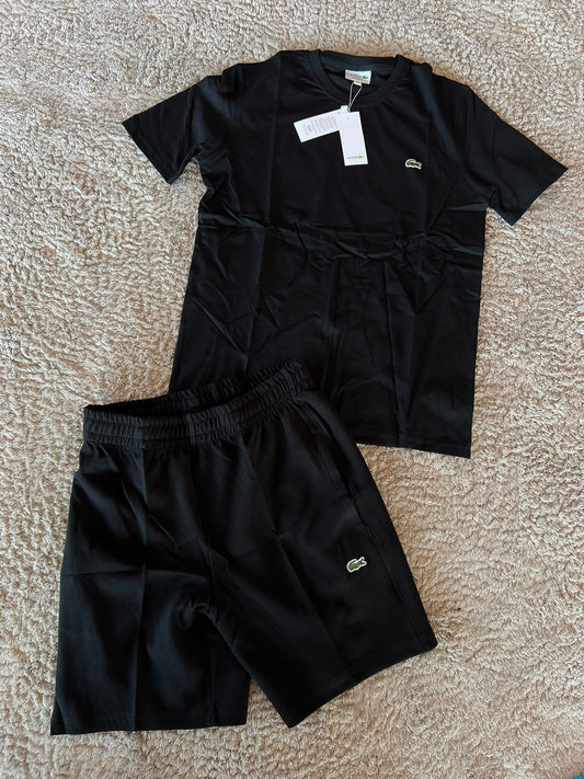 Conjunto corto lacoste negro logo verde