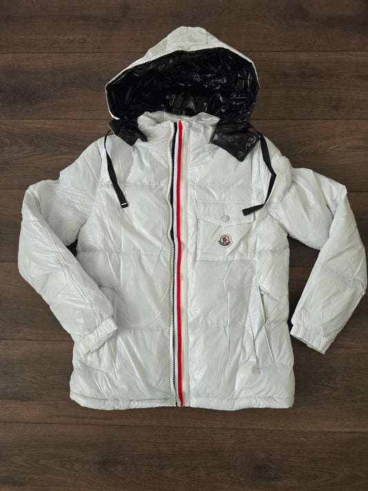 Abrigo moncler blanco cremallera blanca roja