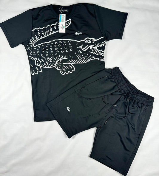 Conjunto lacoste negro logo blanco cocodrilo blanco