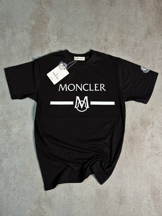 Camiseta Moncler negro logo blanco lineas blancas
