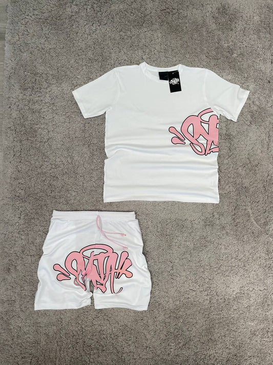 Conjunto verano syna blanco logo rosa