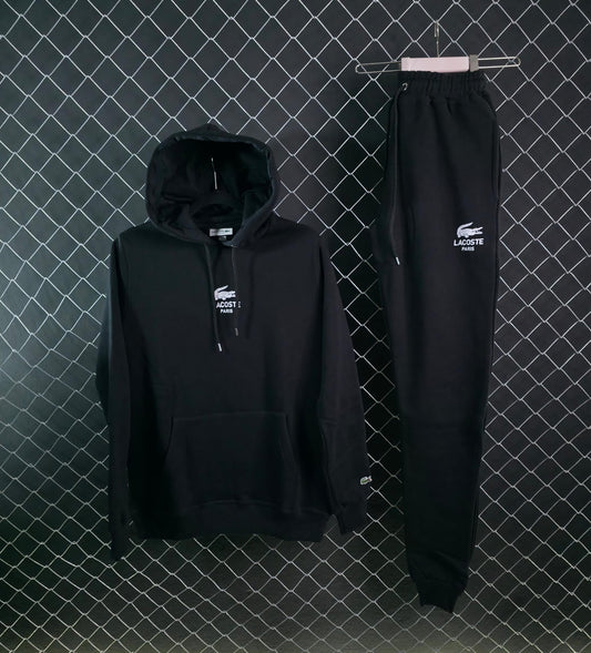 Chandal lacoste negro logo blanco con capucha
