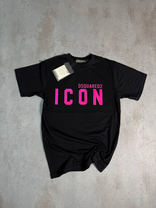 Camiseta ICON negro logo rosa