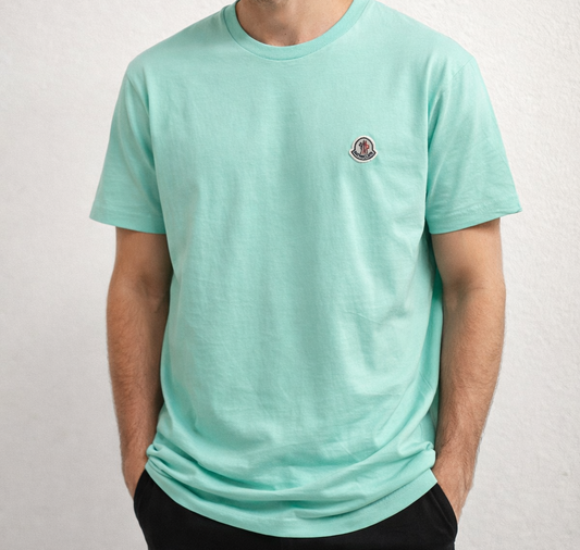 Camiseta moncler verde agua logo tricolor
