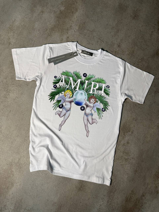 Camiseta Amiri blanco logo angeles blanco detalles verdes