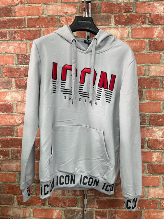 SUDADERA ICON gris logo rojo y negro