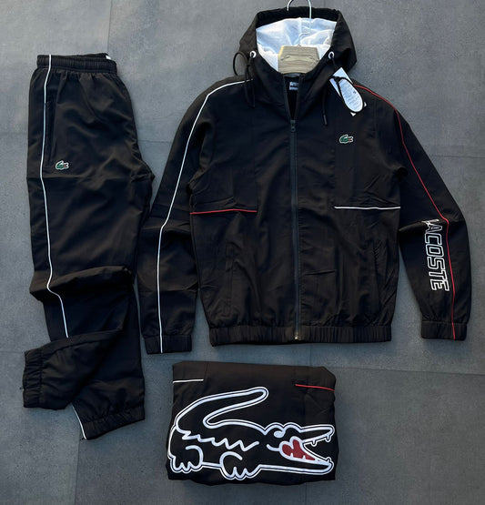 Chandal lacoste negro logo verde logo grande en espalda