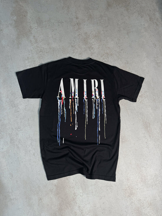 Camiseta amiri negra letras blancas colores