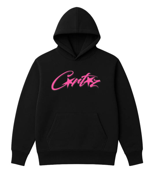 Sudadera CORTEIZ negro logo rosa contorno negro