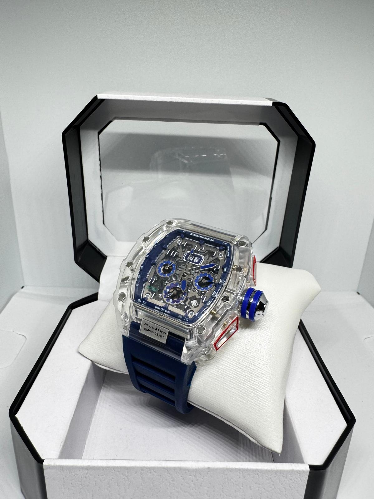 RELOJ RICHARD MILLE GRIS Y AZUL DETALLES GRISES
