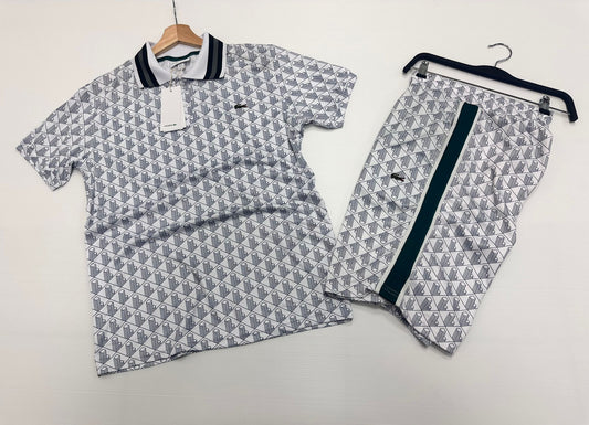 Conjunto lacoste blanco y gris logo verde