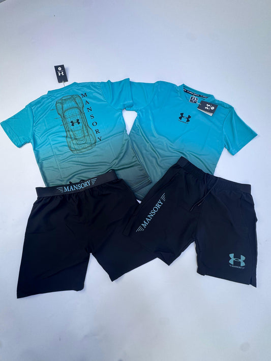 Conjunto corto Under Armour azul degradado x Mansory logo negro