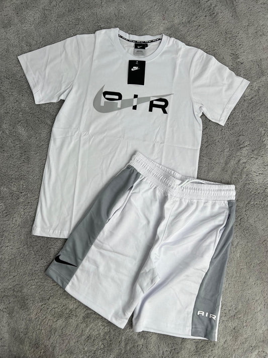 Conjunto corto nike blanco logo gris detalles negros