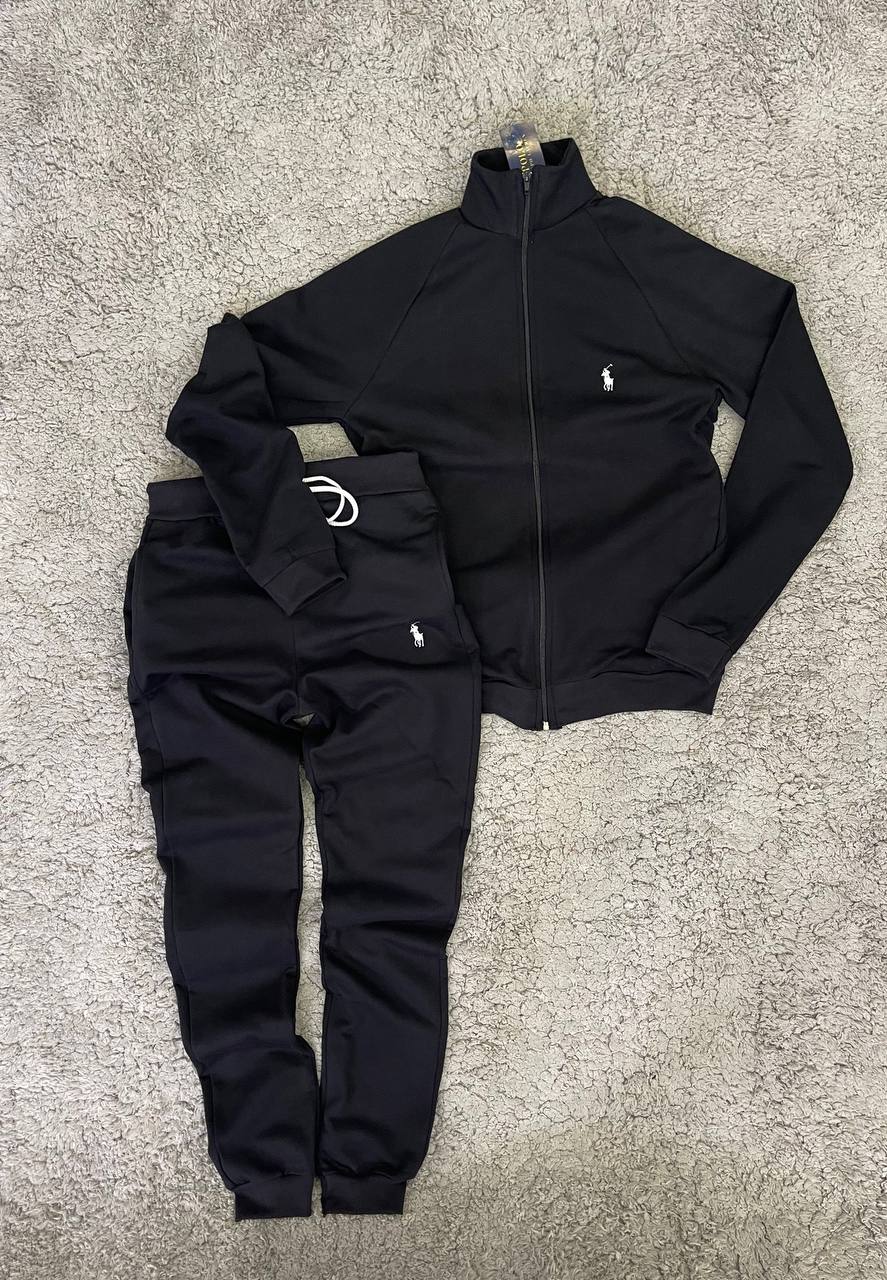 Chándal Ralph Lauren negro logo blanco sin capucha