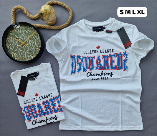 Camiseta DSQUARED2 blanco logo azul contorno rojo