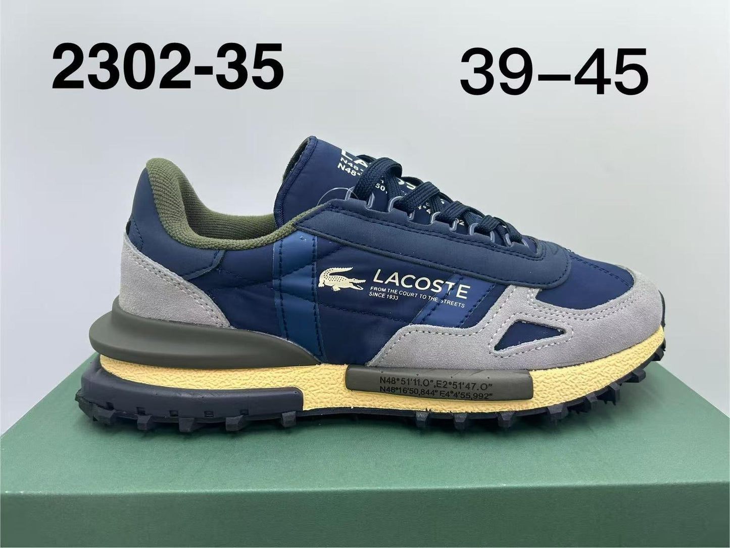 Zapatillas Lacoste Active gris azul logo blanco crema