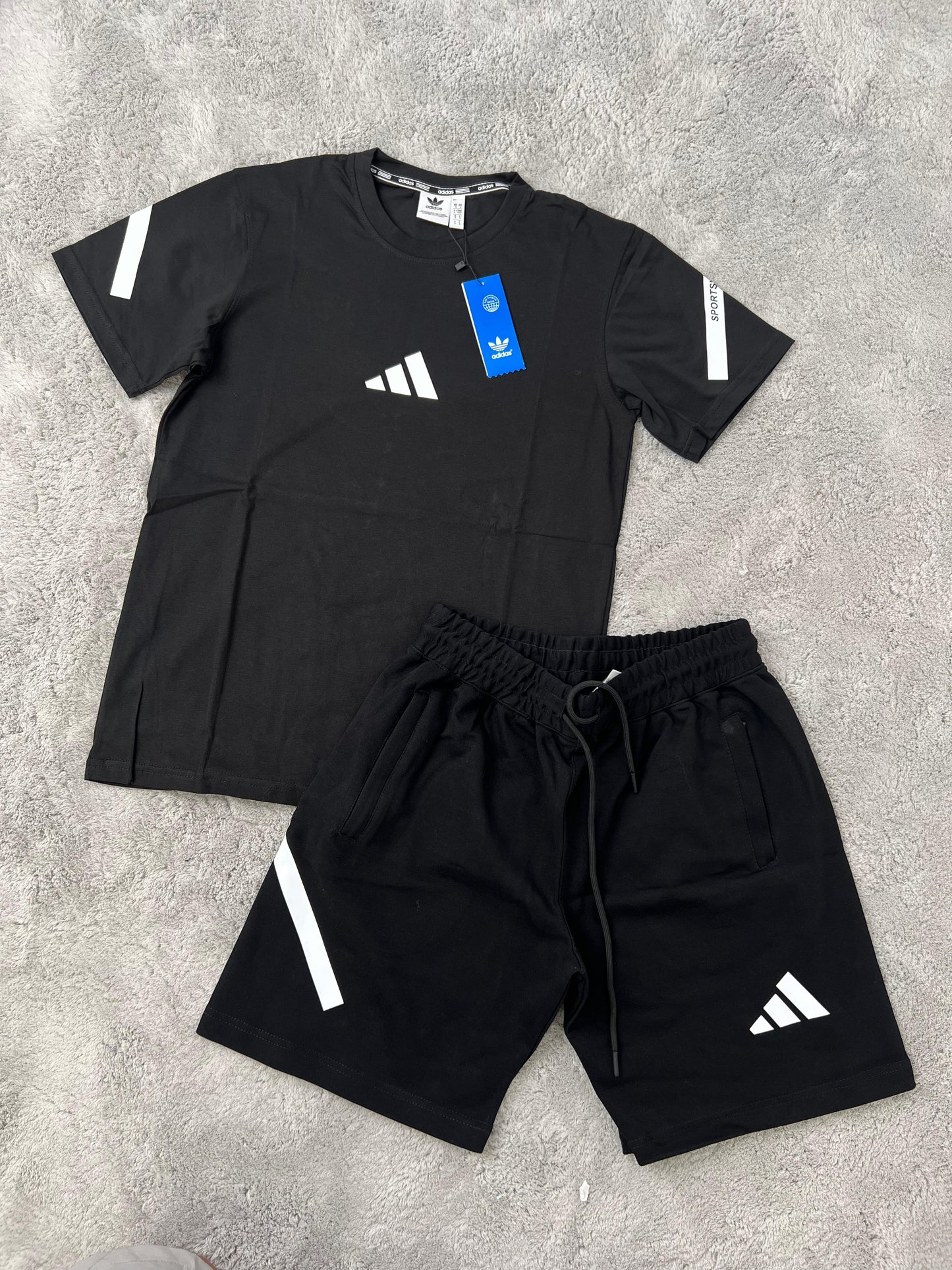 Conjunto corto Adidas negro logo blanco