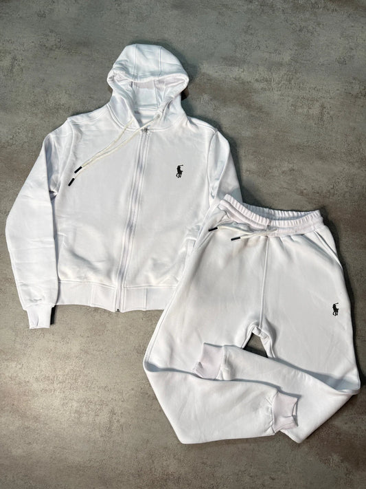 Chandal Ralph Lauren blanco logo negro capucha y cremallera