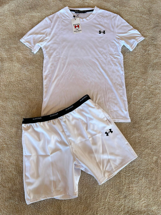 Conjunto corto under armour blanco logo negro