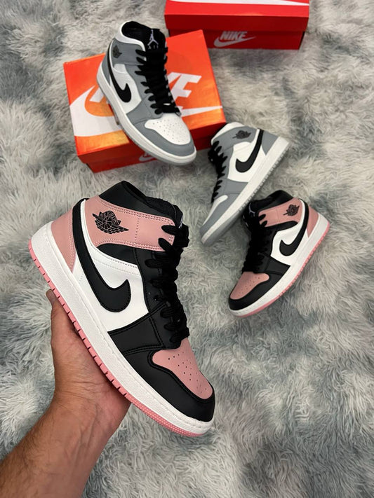 JORDAN MID 1 rosa logo negro