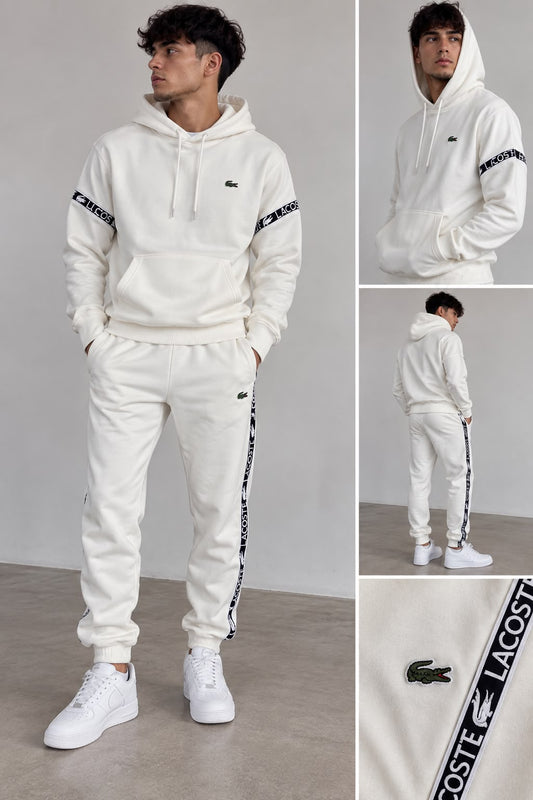 Chandal Lacoste blanco logo verde tiras