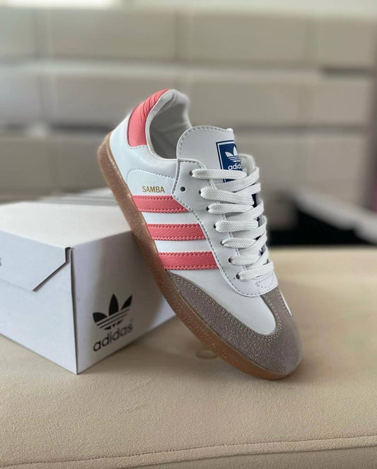 ADIDAS SAMBA BLANCA LOGO ROSA