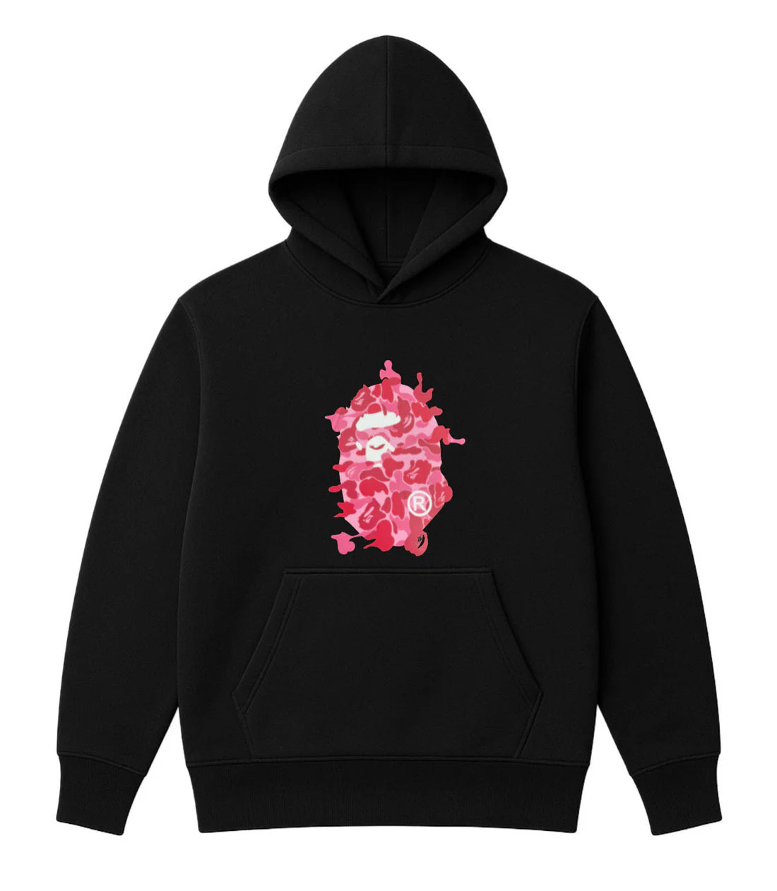 Sudadera BAPE negro logo rosa y blanco