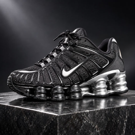 Shox negras logo plateado